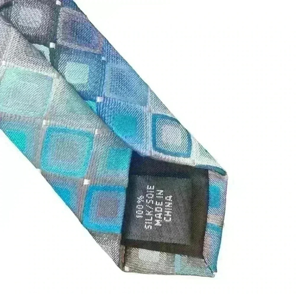 Van Heusen Men’s  Silk Tie Blue Teal Gray Pattern Career Business - Picture 3 of 7